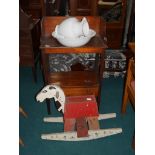 Antique mahogany washstand, jug & bowl, rocking horse