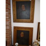 Pair of large oils depicting a Victorian husband and wife