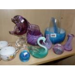 Various items of coloured glassware