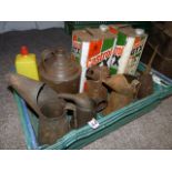 Box of various oil and petrol cans
