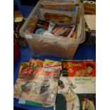 Box of sporting memorabilia incl football programmes, Leeds Utd, Le Mans, signed Geoff Boycott