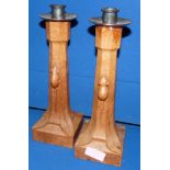 Pair of Mouseman Oak candlesticks