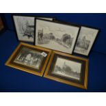 Set of 3 drawings incl C Baker and framed Church photos