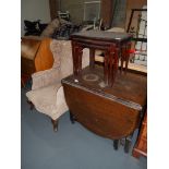 Mahogany next of tables and drop leaf oak dining table