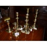 3 x pairs of brass candlesticks