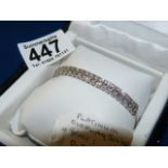 Double row diamond bolo bracelet, platinum coated silver 36 diamonds 0.360 cts size 6.5-8.5 (