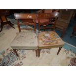 2 antique mahogany dining chairs with tapestry seats