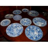 10 x blue and white plates