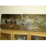 Pair of horse racing oil on canvas paintings