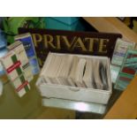 Collection of cigarette cards and "Private" sign
