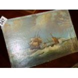 Antique oil on board of a sea battle