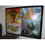 Framed Carquake and giant spider 1970's quad movie posters