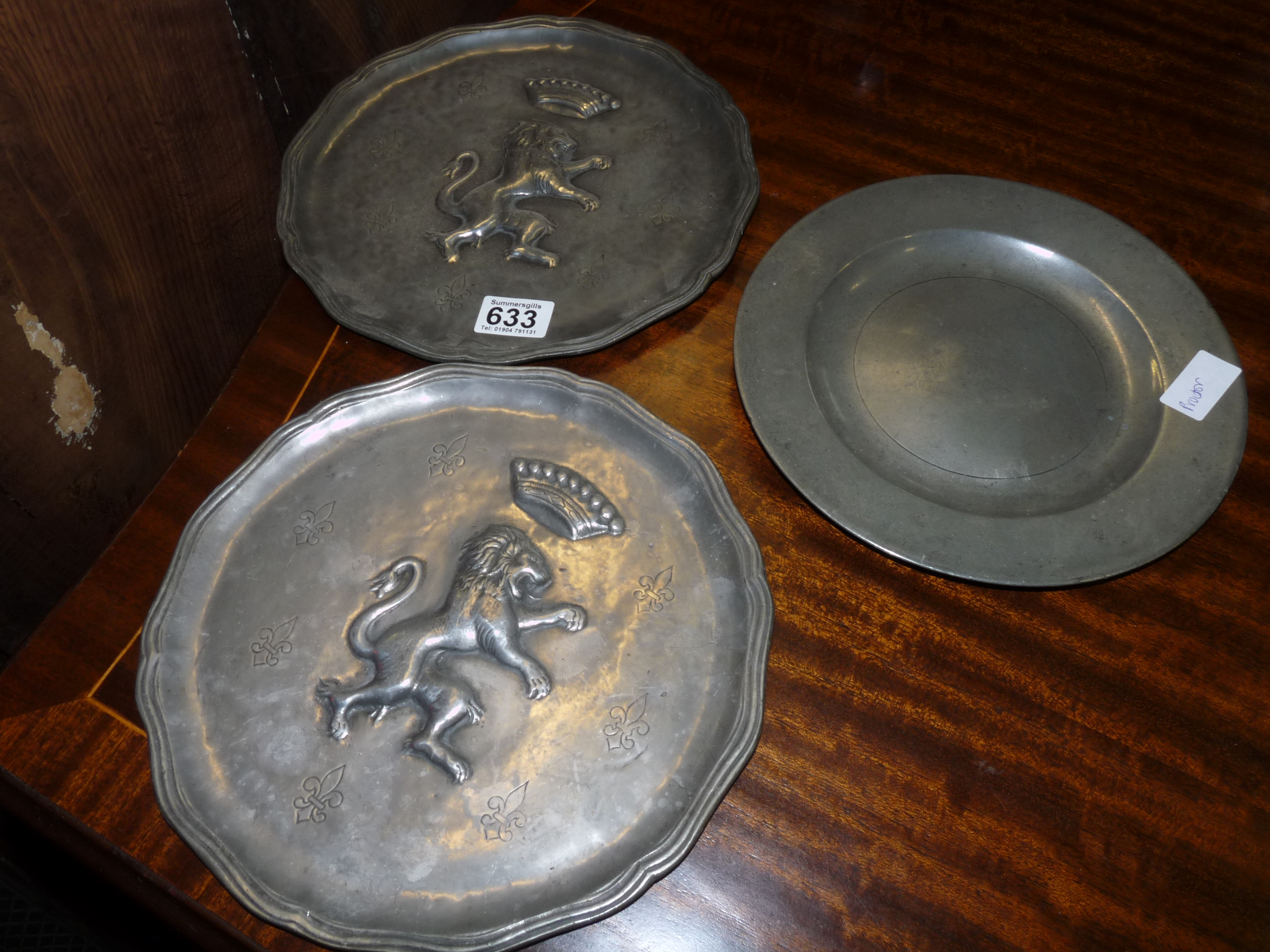 3 pewter plates