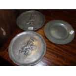 3 pewter plates