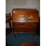 Mahogany bureau with oriental scene