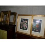 2 flower pictures and 3 gilt frames