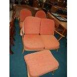 Ercol style 2 seater sofa, 2 chairs and footstool