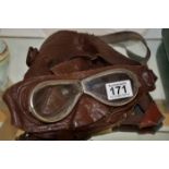 Antique leather motorcycle goggles and mask