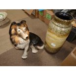 Large Collie dog figure and Germany vase