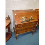 Mahogany bureau with Oriental design decoration