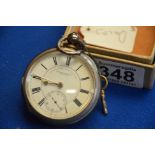 Silver pocket watch "Fattorini & Son Bradford" WORKING and has a key