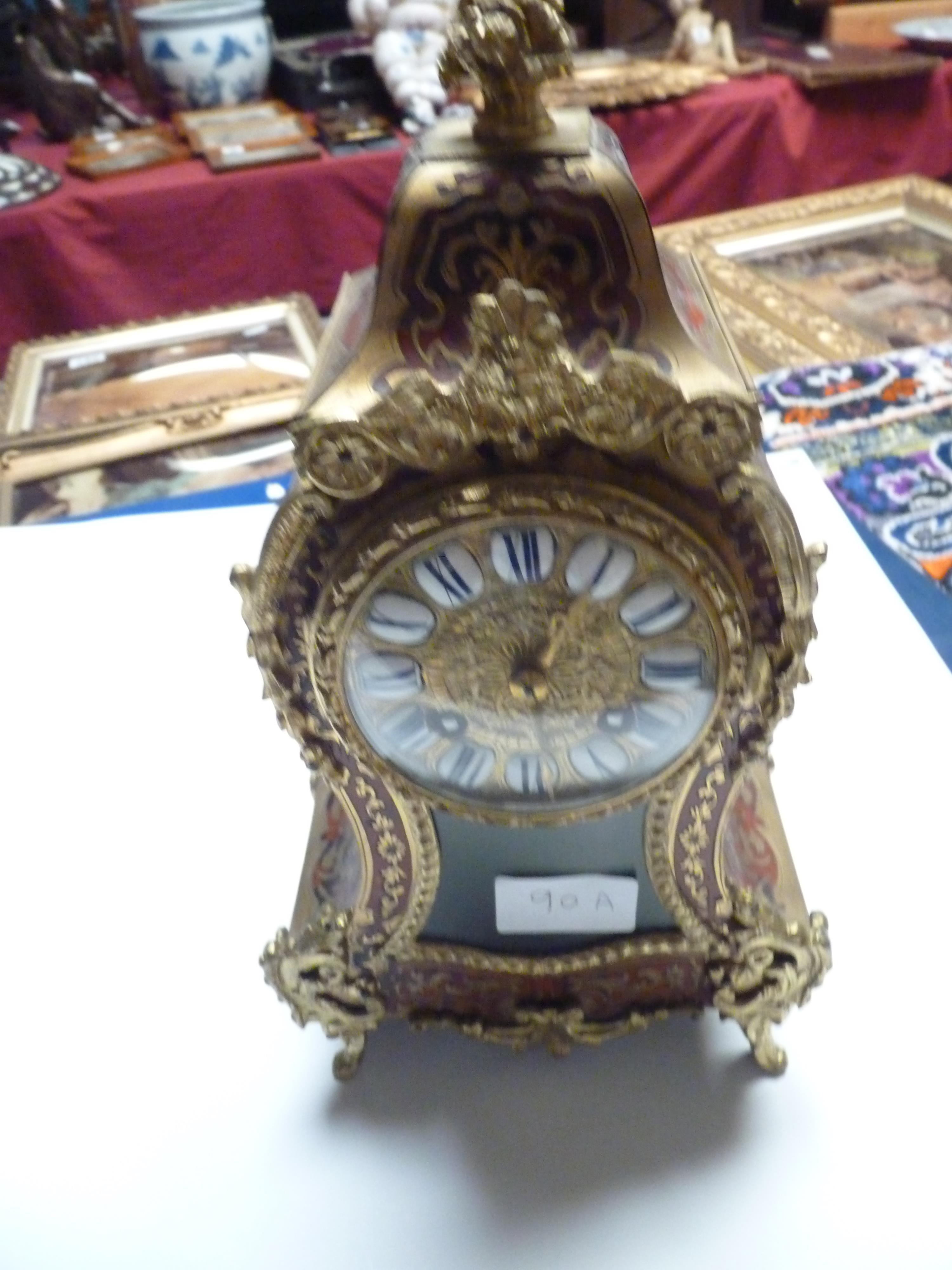 French styled Boulle Gilt and Dark Red mantle clock - Image 4 of 7