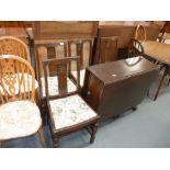 Drop leaf oak dining table and 3 chairs
