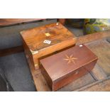 Oak writing box and mahogany trinket box