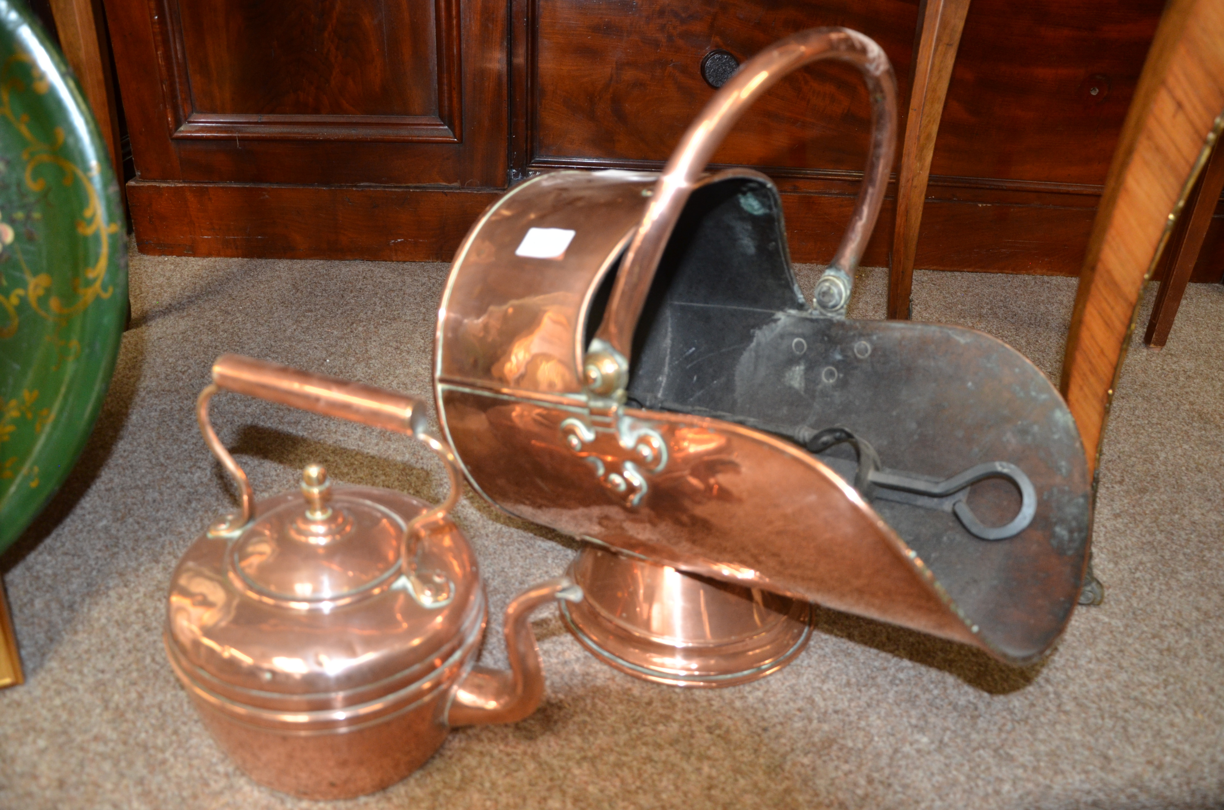 Copper kettle and coal scuttle