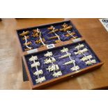 Cased Oriental bone chess set