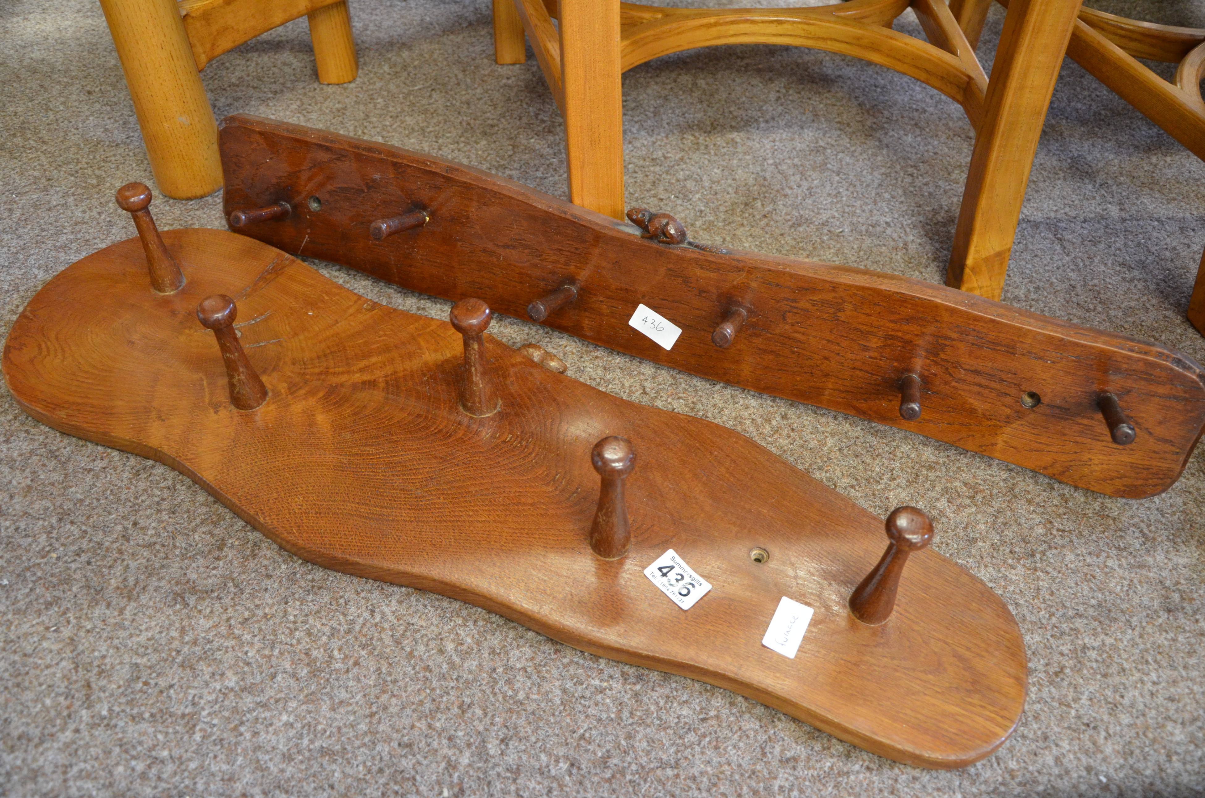 Pair of Beaverman oak wall-mounted coat hooks