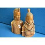 Pair of carved African busts
