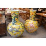 Pair of Chinese large 90cm mid-Century dragon floor vases