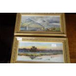 Pair of mid-century River and Lake scene oils signed M.L.H.