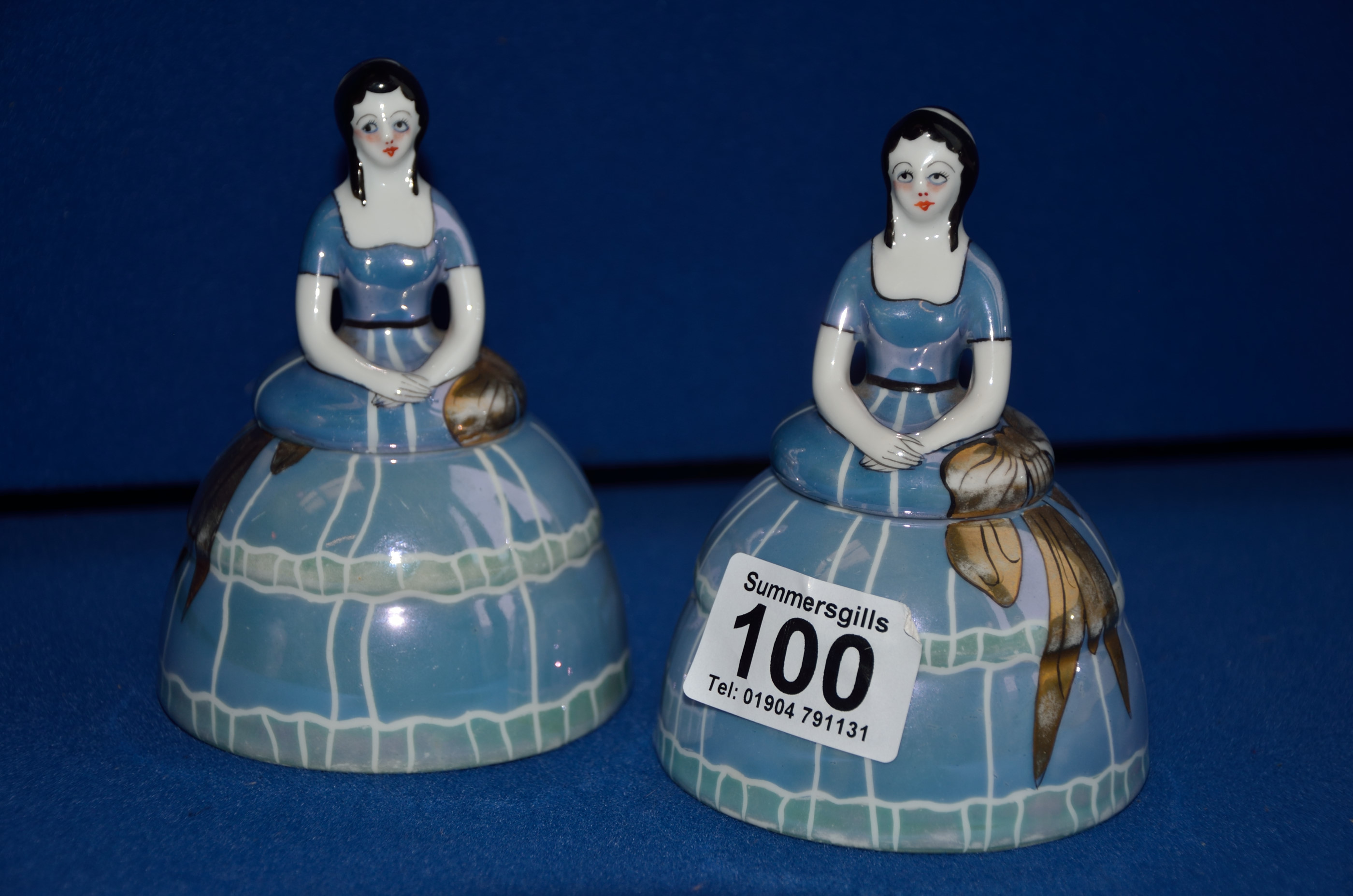 Pair of blue Noritake Art Deco lady vanity bowls