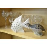 Set of Crystal/cut glass glasses and Copenhagen bird + 1