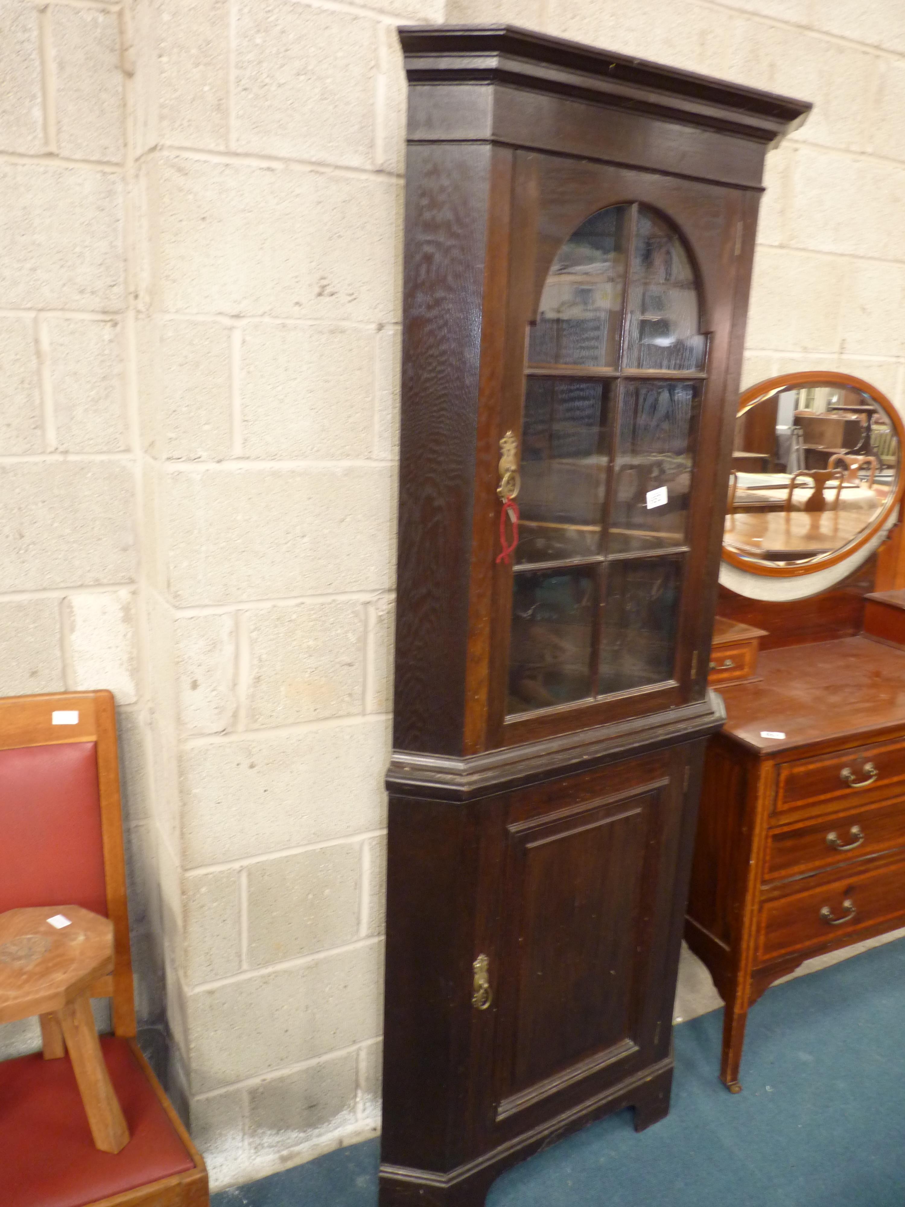 Oak standing corner cupboard