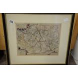 Framed antique map of Leicestershire