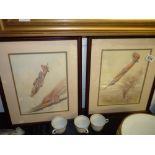 2 Watercolours by CC Turner of Spitfires