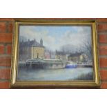 Oil painting Canal at Rodley 1985 by J Rigg