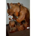 30cm Bavarian bear & cub carved figure
