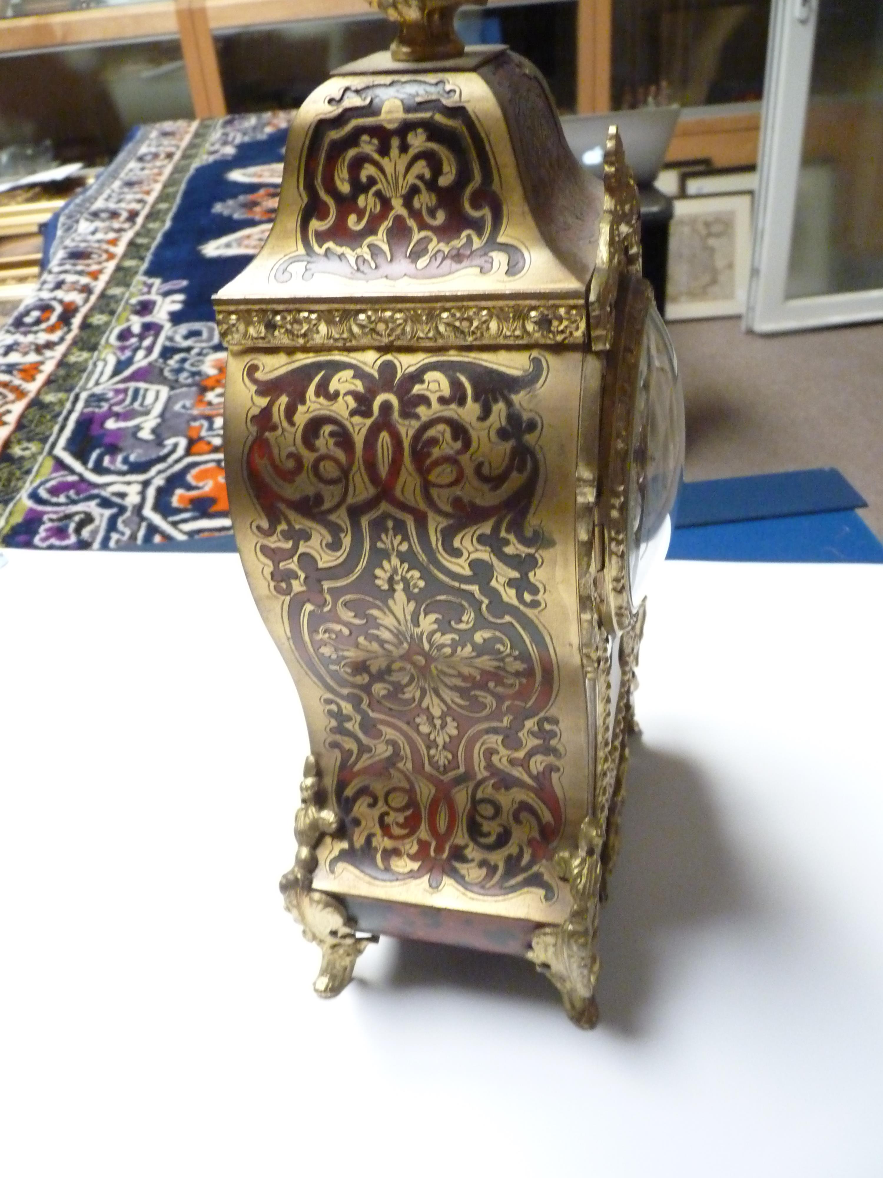 French styled Boulle Gilt and Dark Red mantle clock - Image 3 of 7
