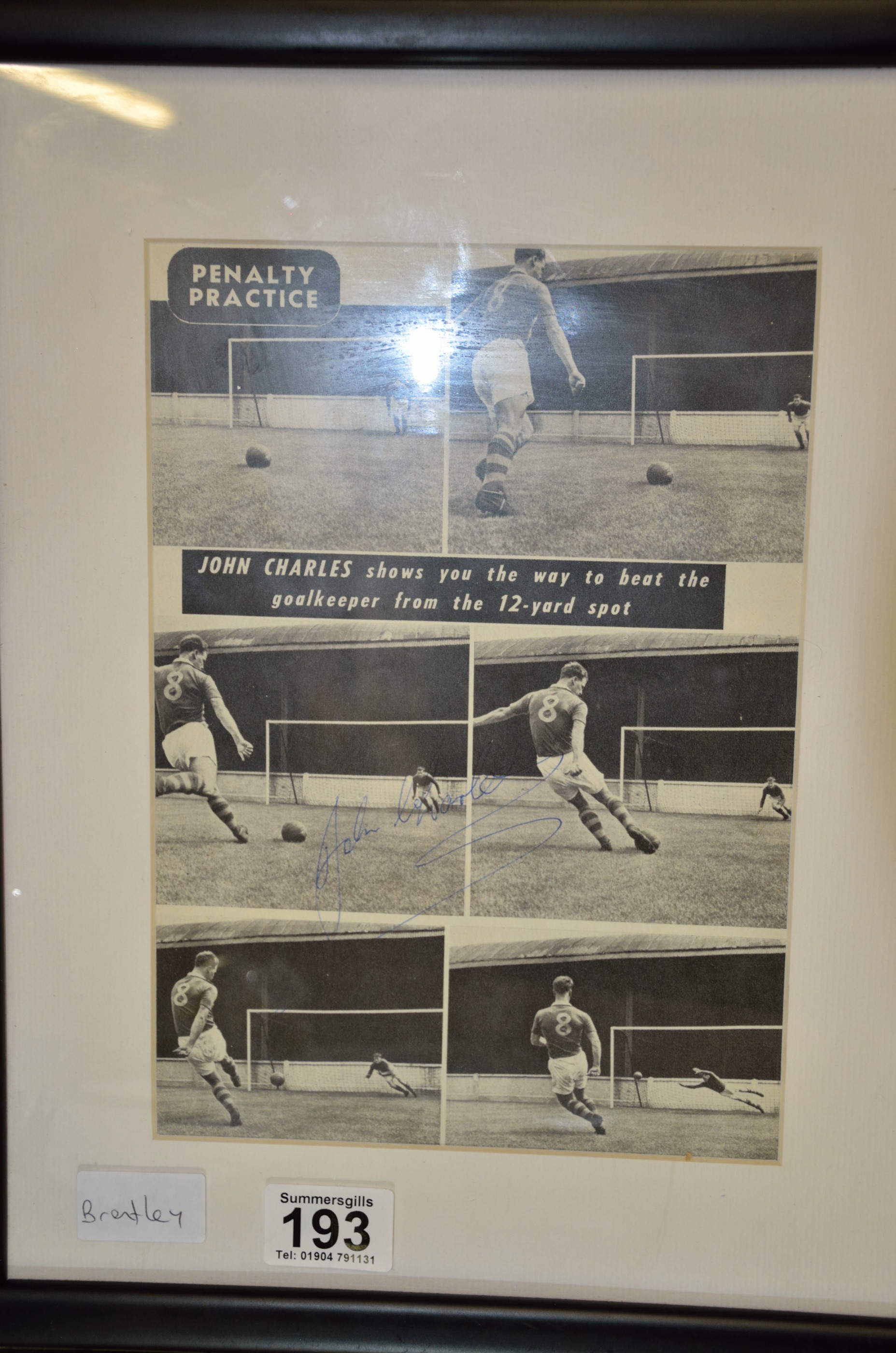 Signed 1950s penalty practice print by Leeds United's John Charles