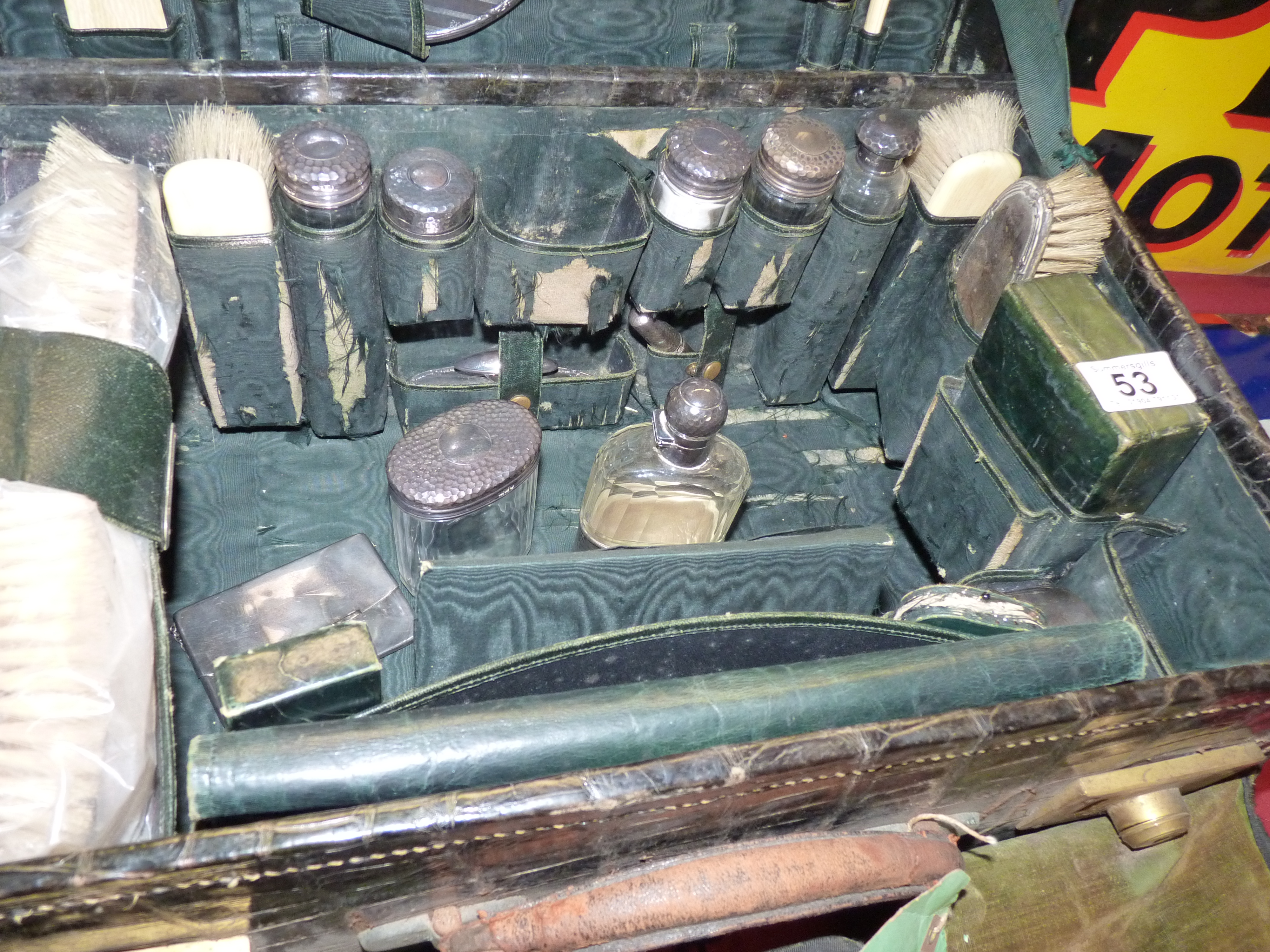 Antique Gentleman's travel/dressing case w/multiple silver topped cases and jars - Image 2 of 4