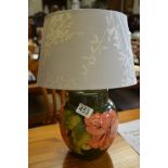 Moorcroft Green Hibiscus lamp - base 20cm height