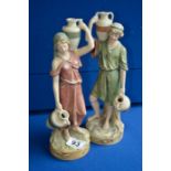 Pair of Royal Dux water carrier figures 29cm height