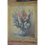 Oil painting of flowers by W R E Goodrich 60cm by 74.