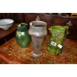 Art Noveau vase, glass and Bretby jug