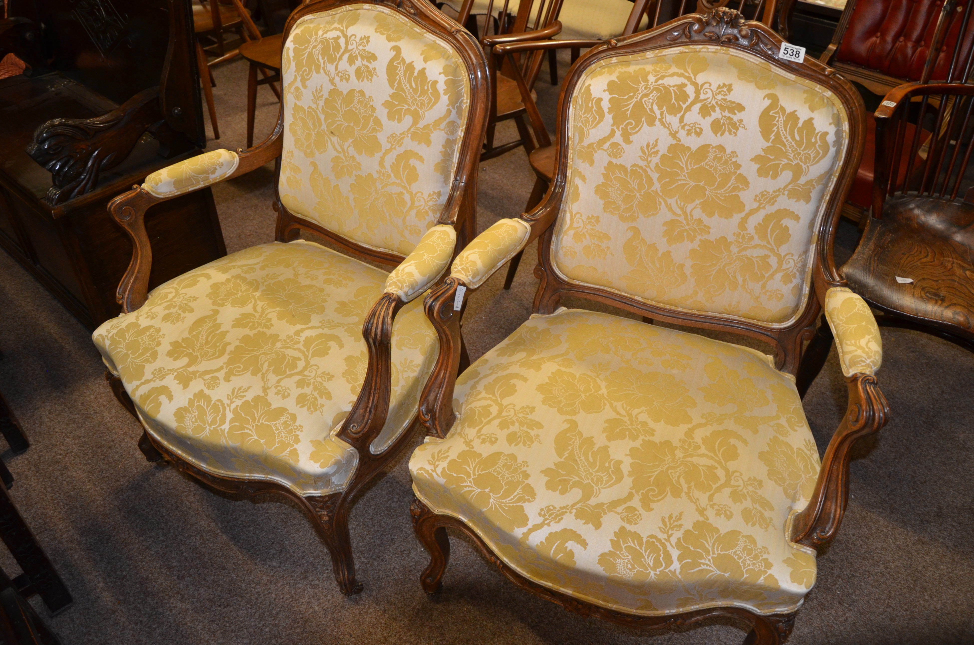 Pair of French carved armchairs