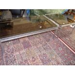 2 x 1970s 80s glass and metal coffee tables
